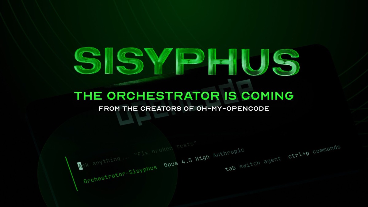 초록색 SISYPHUS 글자와 THE ORCHESTRATOR IS COMING 문구가 적힌 예고 그래픽